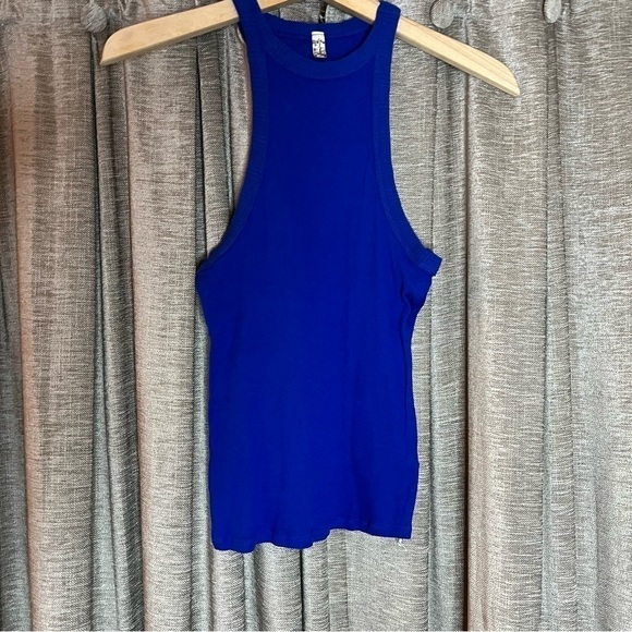 Free People Royal Blue High Neck Ribbed Tank Top Size Small - Picture 2 of 11